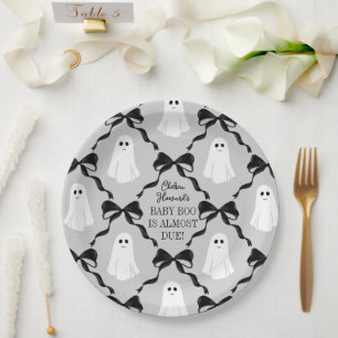 Grey Baby Boo Almost Due Ghosts and Black Bows Paper Plate