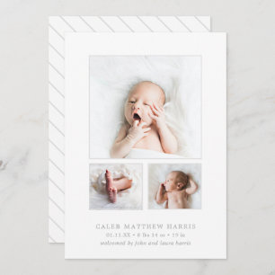 Grey Baby Boy Photo Collage Simple Birth Announcement