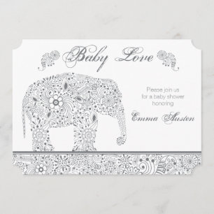 Grey Baby Elephant Shower Invitation