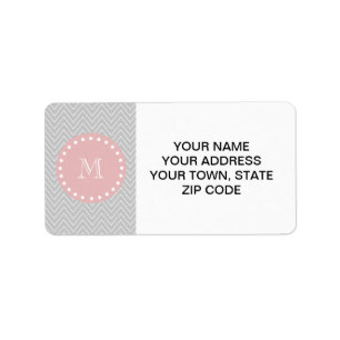 Grey Baby Pink Modern Chevron Custom Monogram Label