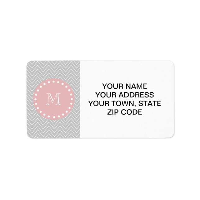 Grey Baby Pink Modern Chevron Custom Monogram Label (Front)