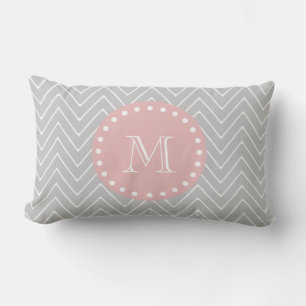 Grey & Baby Pink Modern Chevron Custom Monogram Lumbar Cushion