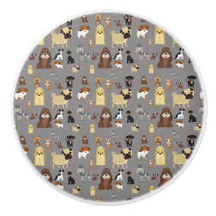 grey background dogs pattern. ceramic knob