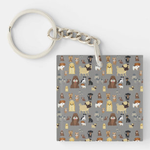 grey background dogs pattern. key ring