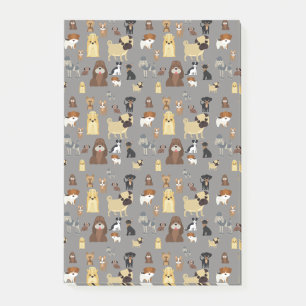 grey background dogs pattern. post-it notes