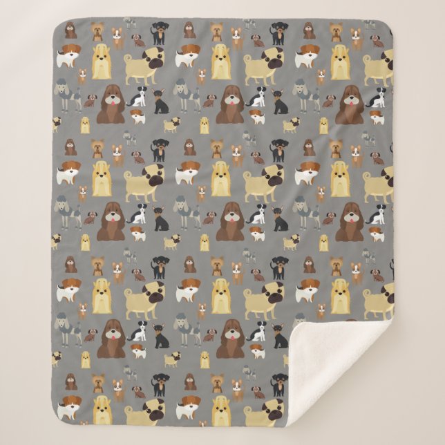 grey background dogs pattern sherpa blanket (Front)