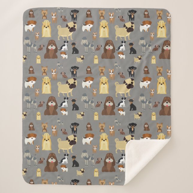 grey background dogs pattern sherpa blanket (Front)