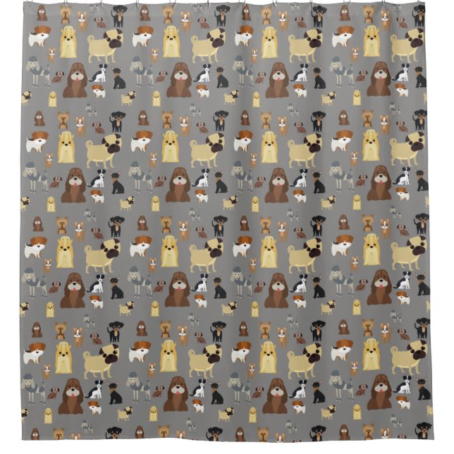 grey background dogs pattern shower curtain (Front)