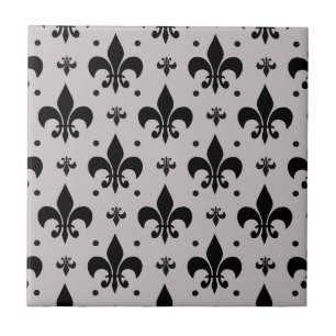 Grey Background Fleur-de-lis Pattern Design Ceramic Tile