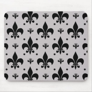 Grey Background Fleur-de-lis Pattern Design Mouse Pad