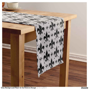 Grey Background Fleur-de-lis Pattern Design Short Table Runner