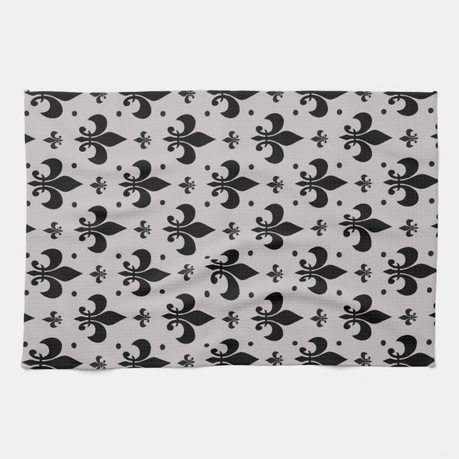 Grey Background Fleur-de-lis Pattern Design  Tea Towel (Horizontal)