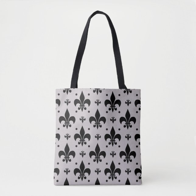Grey Background Fleur-de-lis Pattern Design  Tote Bag (Front)