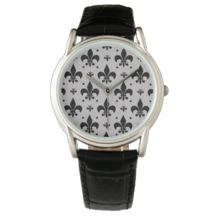 Grey Background Fleur-de-lis Pattern Design Watch