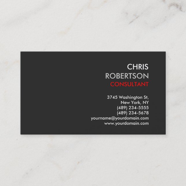 Grey Background Red Modern Business Card (Front)