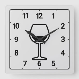 Grey background wine glass drink square wall clock