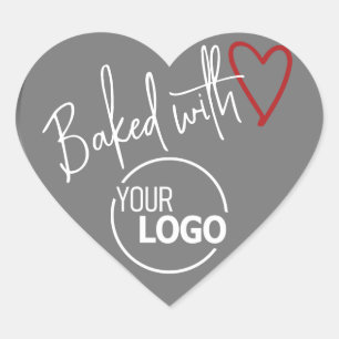 Grey Baked with Love Homemade Baking Logo Template Heart Sticker