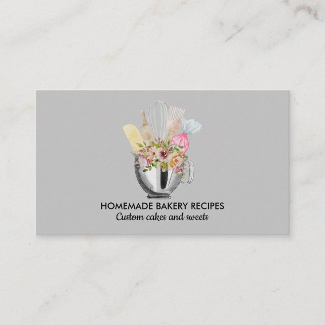 Grey Bakery Cake Maker Cupcake Shop Business Card (Front)