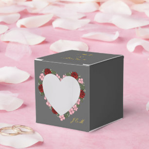 Grey ballotines with heart a rose and red favour box