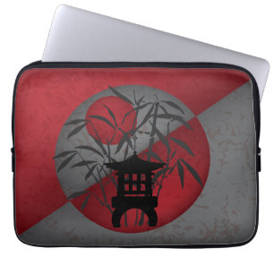 Grey bamboo red moon mini pagoda laptop sleeve