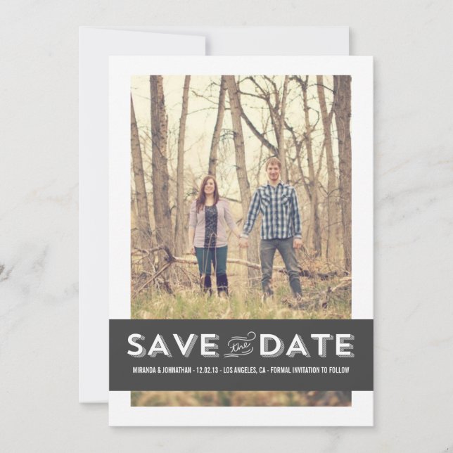 Grey Banner Photo Save The Date Announcements (Front)