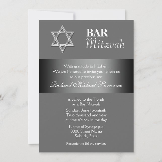 Grey bar mitzvah celebrations invitation (Front)