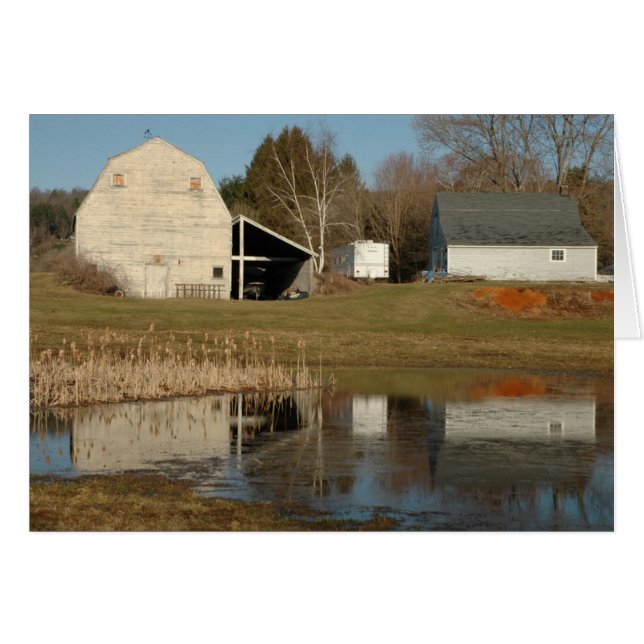 Grey Barn - Reflections of Serenity in Pond Card (Front Horizontal)