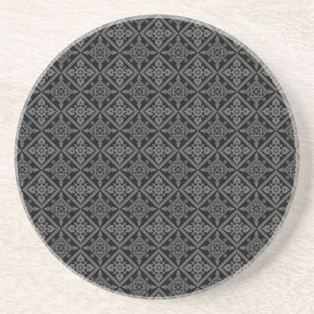 Grey Baroque Pattern on Black Coaster (Front)