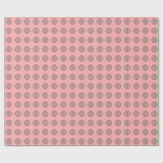 Grey Baseball Pattern on Pink Background Wrapping Paper