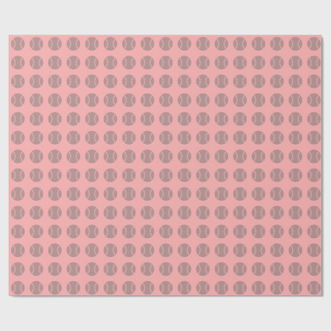 Grey Baseball Pattern on Pink Background Wrapping Paper (Flat)