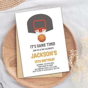 Grey Basket Basketball Invitations