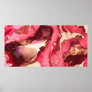 Grey Batik Illustration. White Silky Texture. Rose Poster