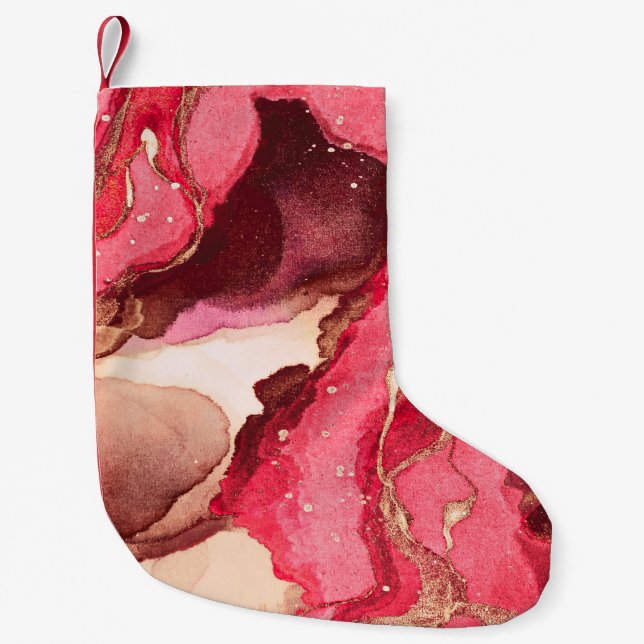 Grey Batik Illustration. White Silky Texture. Rose Small Christmas Stocking (Front)