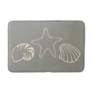 Grey Beach Seashell Nautical Bathroom Rug Bath Mat