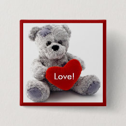 Grey Bear With Heart 15 Cm Square Badge