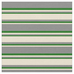 Grey, Beige & Dark Green Stripes Pattern Fabric