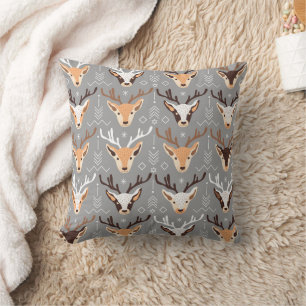 Grey Beige Deers Scandinavian Christmas Decor Cushion