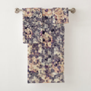 Grey, beige geometric bath towel set