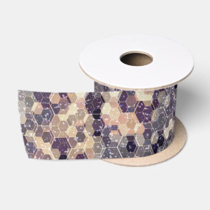 Grey, beige geometric  satin ribbon
