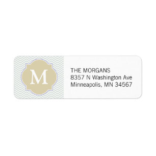 Grey & Beige Modern Chevron Custom Monogram Return Address Label