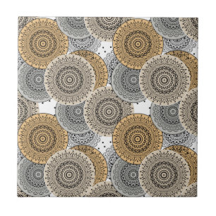 Grey beige pattern arabic mandala oriental style ceramic tile