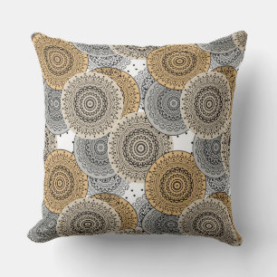 Grey beige pattern arabic mandala oriental style cushion