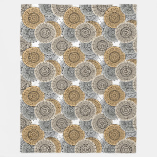 Grey beige pattern arabic mandala oriental style fleece blanket