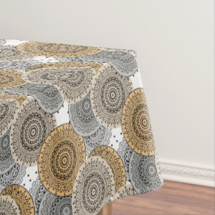 Grey beige pattern arabic mandala oriental style tablecloth