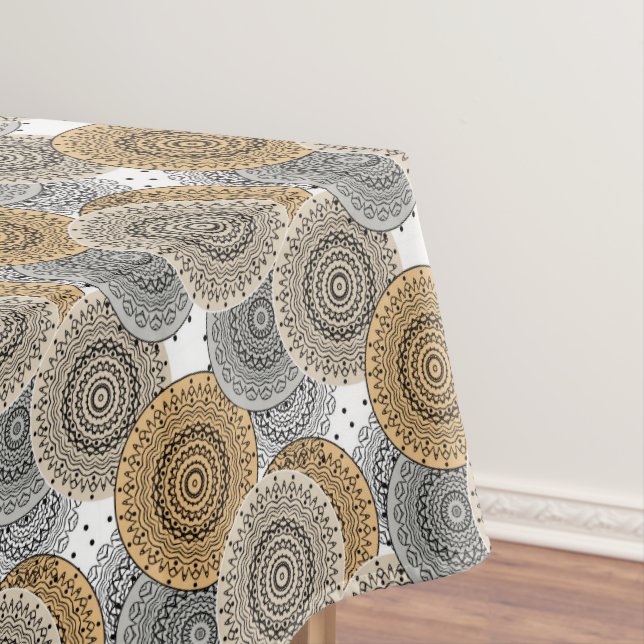 Grey beige pattern arabic mandala oriental style tablecloth (In Situ)