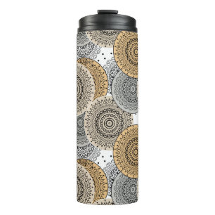 Grey beige pattern arabic mandala oriental style thermal tumbler