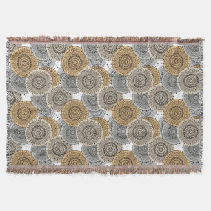 Grey beige pattern arabic mandala oriental style throw blanket