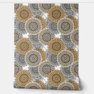 Grey beige pattern arabic mandala oriental style wallpaper