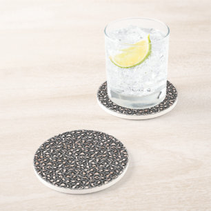 Grey Beige Peach Rose Leopard Print Coaster
