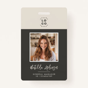 Grey beige QR code modern minimal photo abstract ID Badge